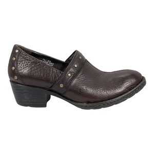 Born Nadia Brown Leather Studded Heeled Clogs Mule Shoes Size 7.5 M Women's
